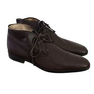 Saks Fifth Avenue Ankle Boot Mens 11.5 Italy Leather Brown Quiet Luxury Modern